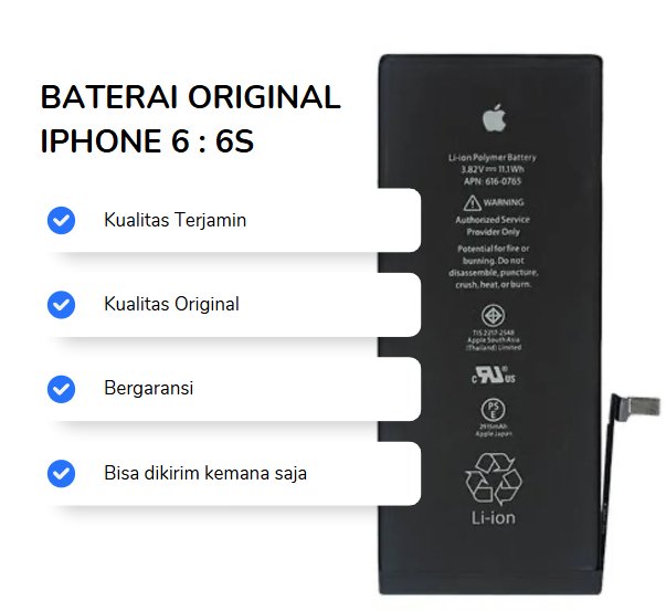 BATERAI IPHONE 6S ORIGINAL (HEALTH 100%)