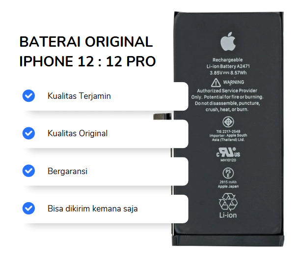 BATERAI IPHONE 12 / 12 PRO ORIGINAL (HEALTH 100%)
