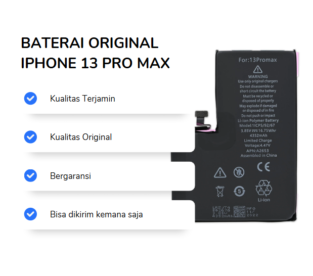 BATERAI IPHONE 13 PRO MAX ORIGINAL (HEALTH 100%)