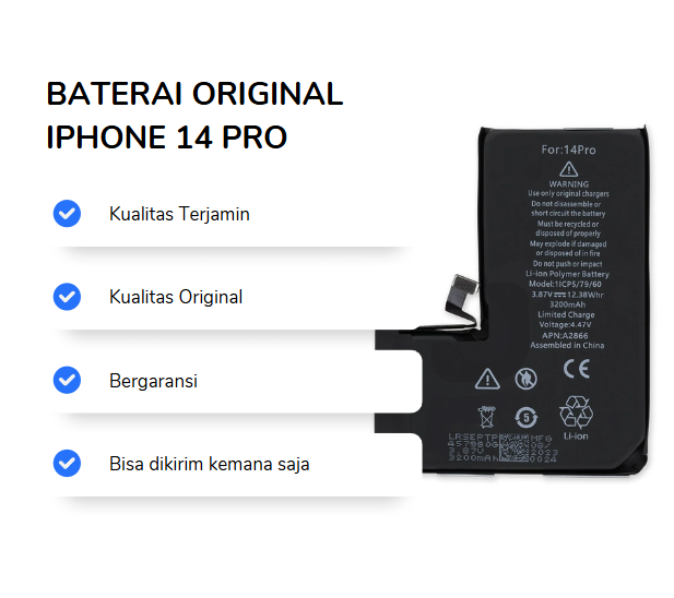 BATERAI IPHONE 14 PRO ORIGINAL (HEALTH 100%)
