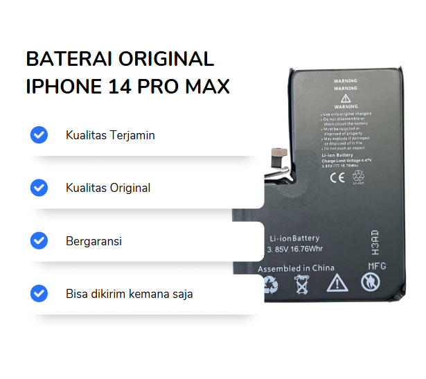 BATERAI IPHONE 14 PRO MAX ORIGINAL (HEALTH 100%)