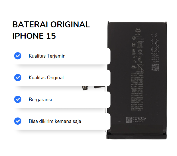 BATERAI IPHONE 15 ORIGINAL (HEALTH 100%)