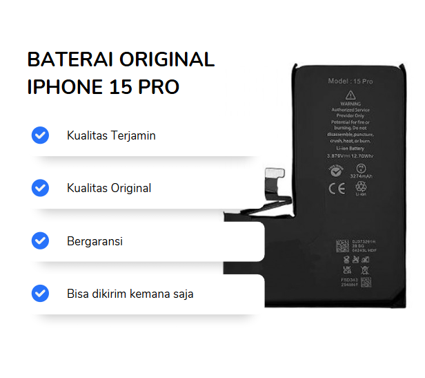 BATERAI IPHONE 15 PRO ORIGINAL (HEALTH 100%)